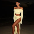 Leosoxs Women's Solid Beach Skirt Sets Sexy High Split Slim Bohemian Outfits Off The Shoulder Holiday 2 Piece Set 2025 Beachwear