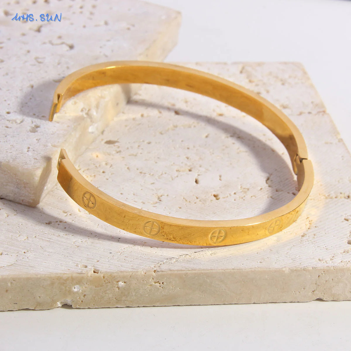 MHS.SUN Simple Cross Stainless Steel Bangle Can Open Bracelet For Women Men Waterproof Gold Color Daily Cuff Jewelry 1PC