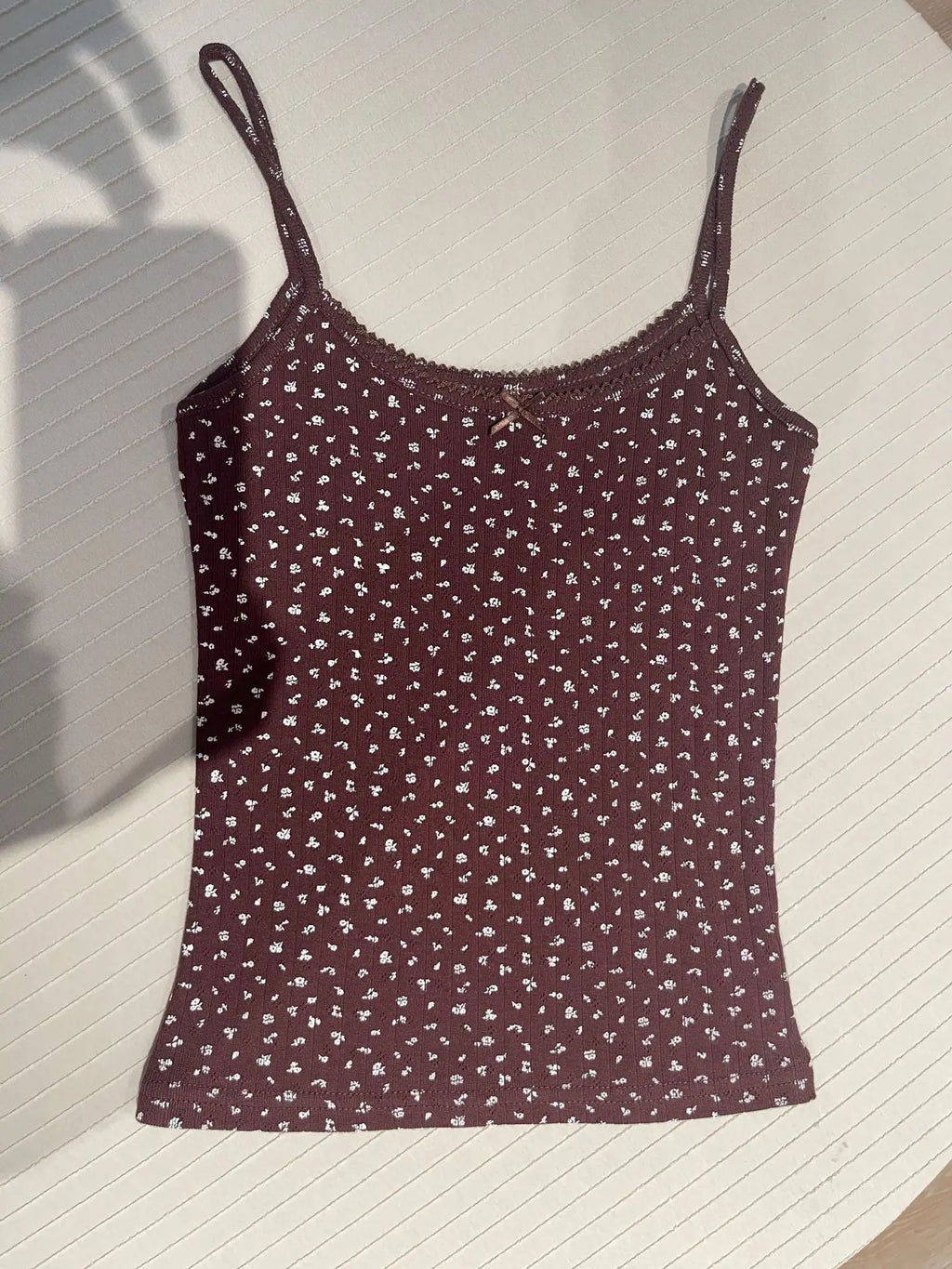 Floral Print Lace Trim Camis Women Summer New Bow Slim Sleeveless Crop Tops Vest Sweet Cute Sexy Preppy Style Tank Top Y2k Chic