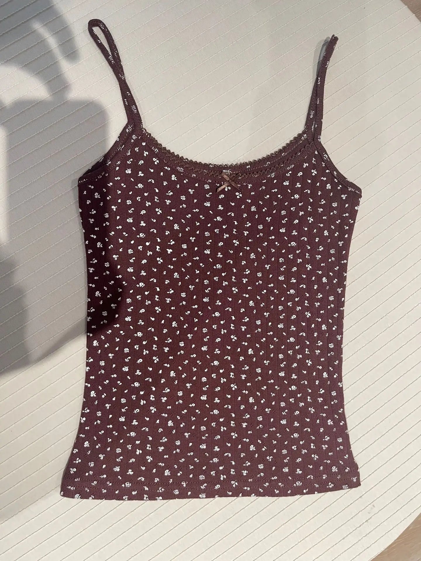 Floral Print Lace Trim Camis Women Summer New Bow Slim Sleeveless Crop Tops Vest Sweet Cute Sexy Preppy Style Tank Top Y2k Chic