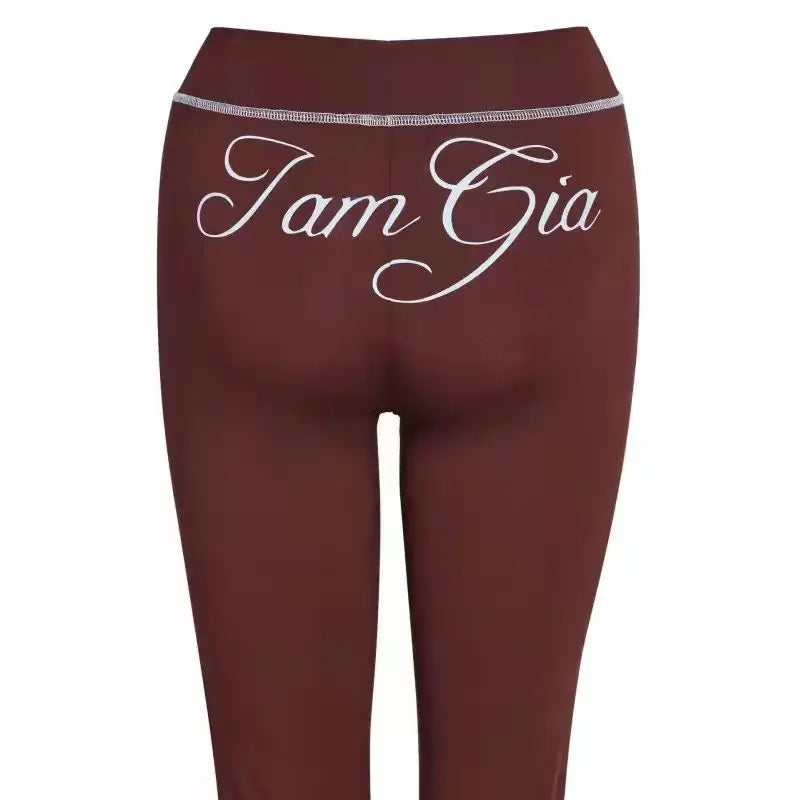 gia slim fit letter printed open thread design hooded zipper short jacket pants set