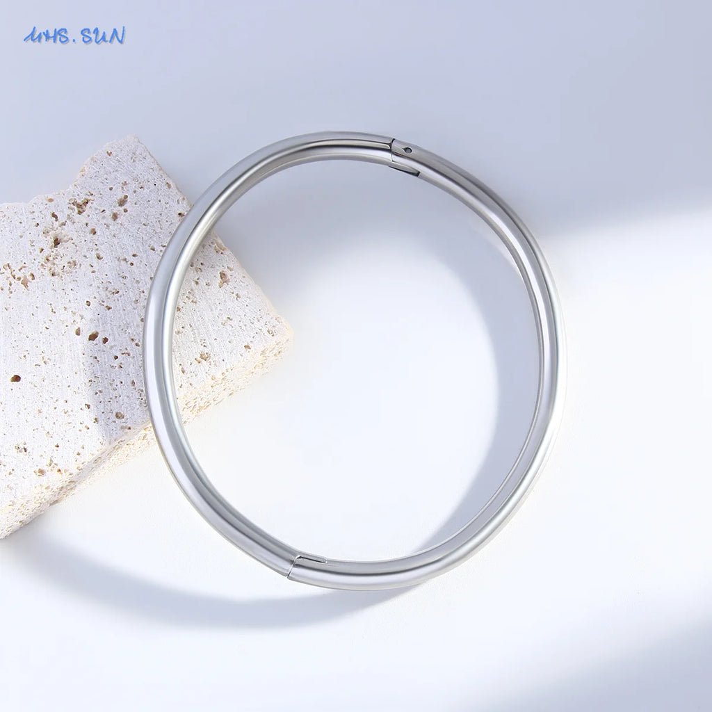 MHS.SUN Simple Cross Stainless Steel Bangle Can Open Bracelet For Women Men Waterproof Gold Color Daily Cuff Jewelry 1PC