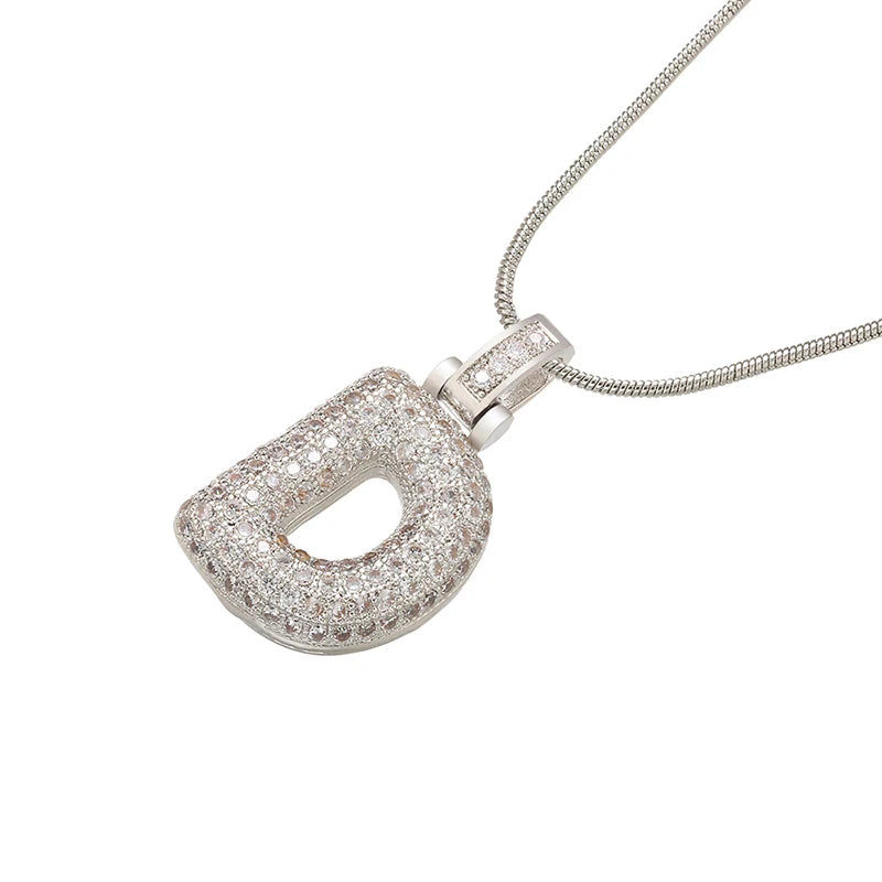 ZHUKOU Silver color Bubble initial letters necklaces 26 letters pendants necklaces for women Brass CZ Jewelry wholesale VL34