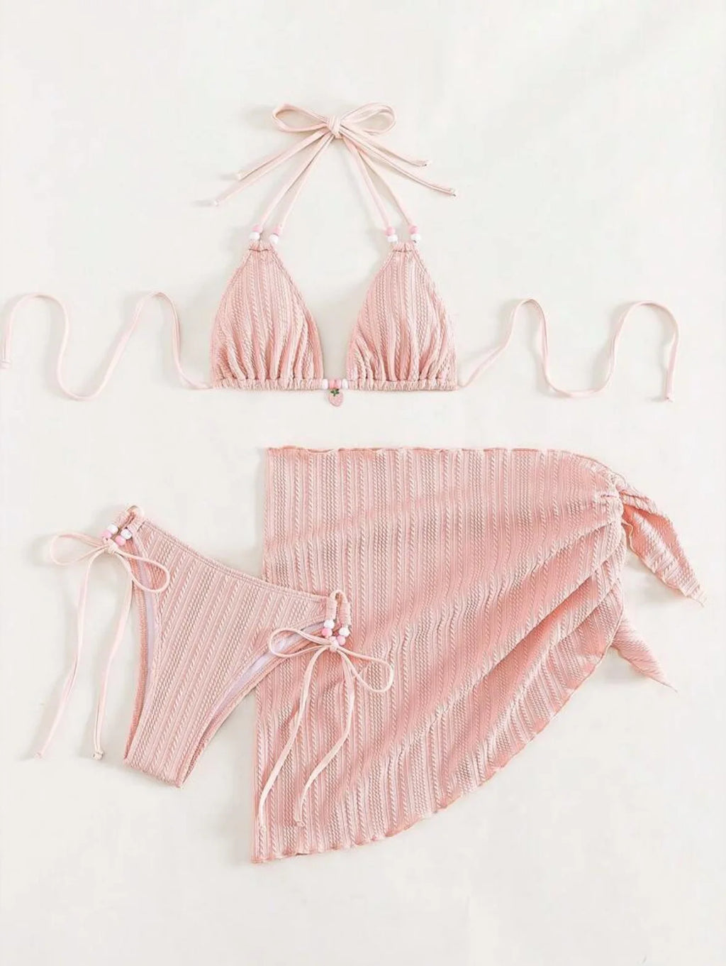 Women pink micro mini string bikini sets 4 pieces with mesh cover tops and skirt swimsuit bathing suit beach outfits biquini