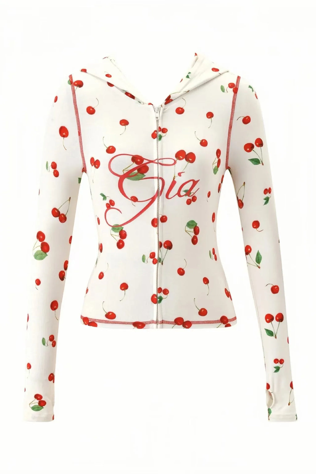 gia slim fit letter printed open thread design hooded zipper short jacket pants set