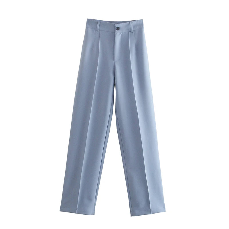 Women Chic Fashion Office Wear Straight Pants Vintage High Waist Zipper Fly Female Trousers Mujer