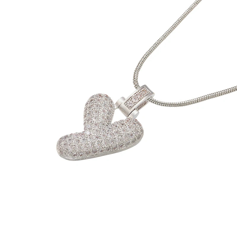 ZHUKOU Silver color Bubble initial letters necklaces 26 letters pendants necklaces for women Brass CZ Jewelry wholesale VL34
