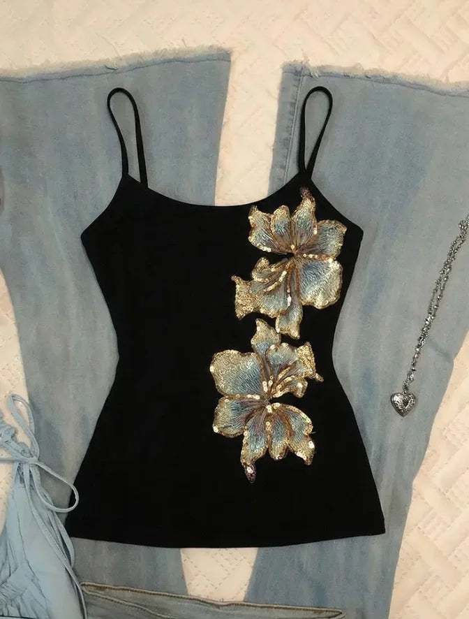 Summer Sweet Chic Design Lace Spliced Halter Tanks Slim Fit Flower Prints Hotsweet Backless Women Blouses Korean Fashion