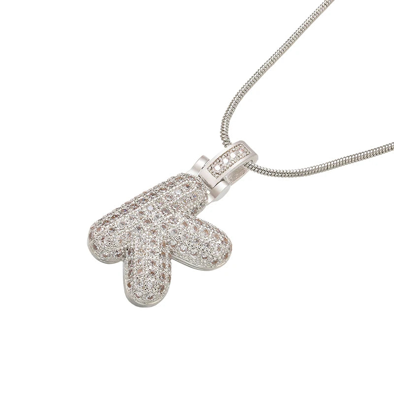 ZHUKOU Silver color Bubble initial letters necklaces 26 letters pendants necklaces for women Brass CZ Jewelry wholesale VL34