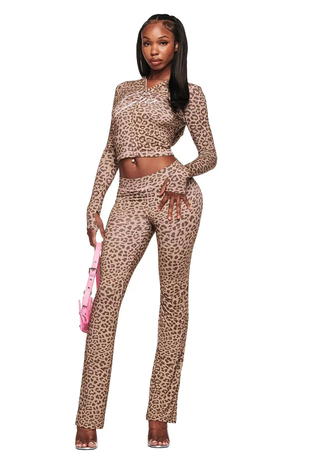 gia slim fit letter printed open thread design hooded zipper short jacket pants set