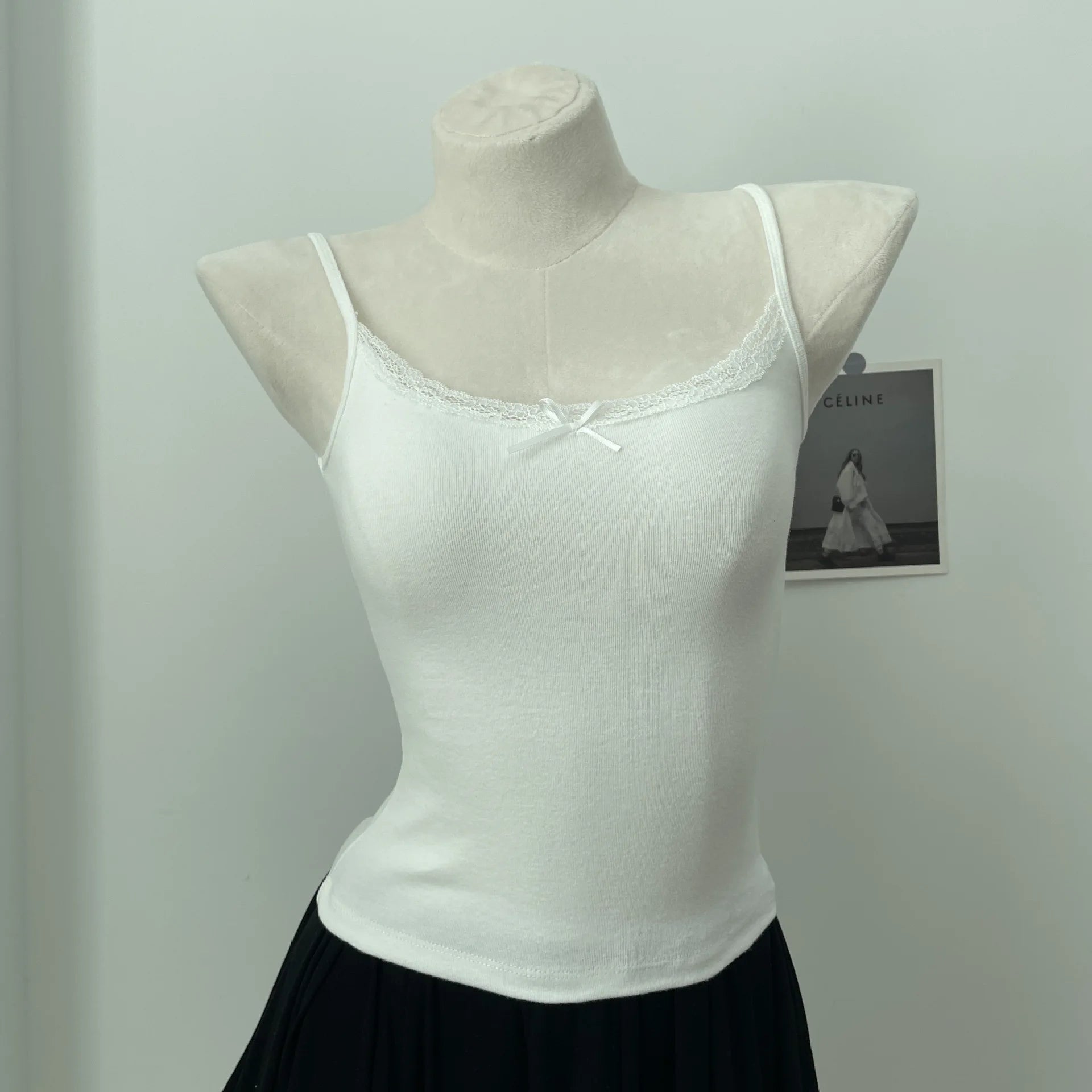 Floral Print Lace Trim Camis Women Summer New Bow Slim Sleeveless Crop Tops Vest Sweet Cute Sexy Preppy Style Tank Top Y2k Chic