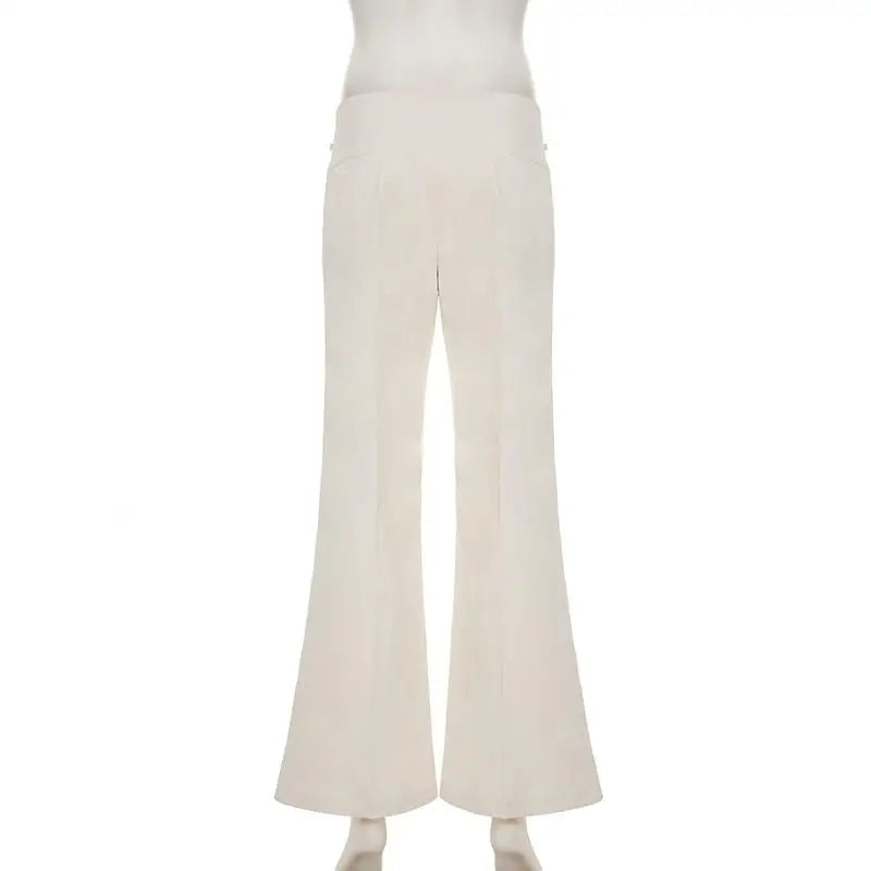 Vintage Y2K Korean Streetwear Pants Woman Low Rise Straight Loose Beige Trousers Button Up Basic 2000S Women Casual Pants
