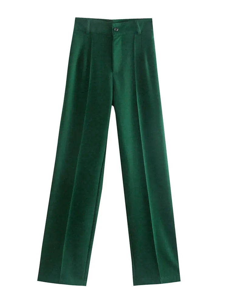 Women Chic Fashion Office Wear Straight Pants Vintage High Waist Zipper Fly Female Trousers Mujer