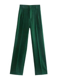 Women Chic Fashion Office Wear Straight Pants Vintage High Waist Zipper Fly Female Trousers Mujer