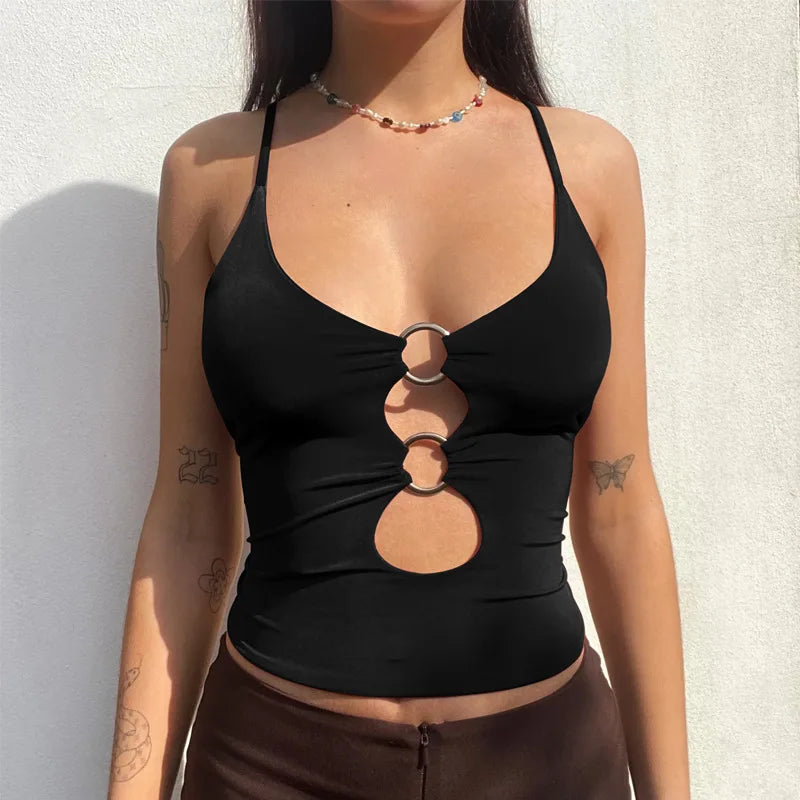 Hawthaw Women Fashion 2024 Summer Party Club Streetwear Vacation Black Tank Tops Camis Wholesale Items For Business T155178A