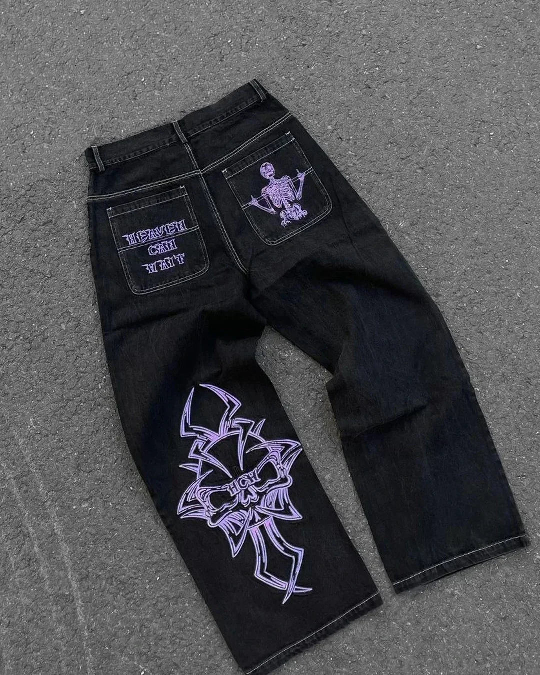 American Fashion Trend Joker Pattern Embroidered Loose Jeans Women Street Y2K New Hip Hop Oversized Wide-leg Pants Unisex Jeans