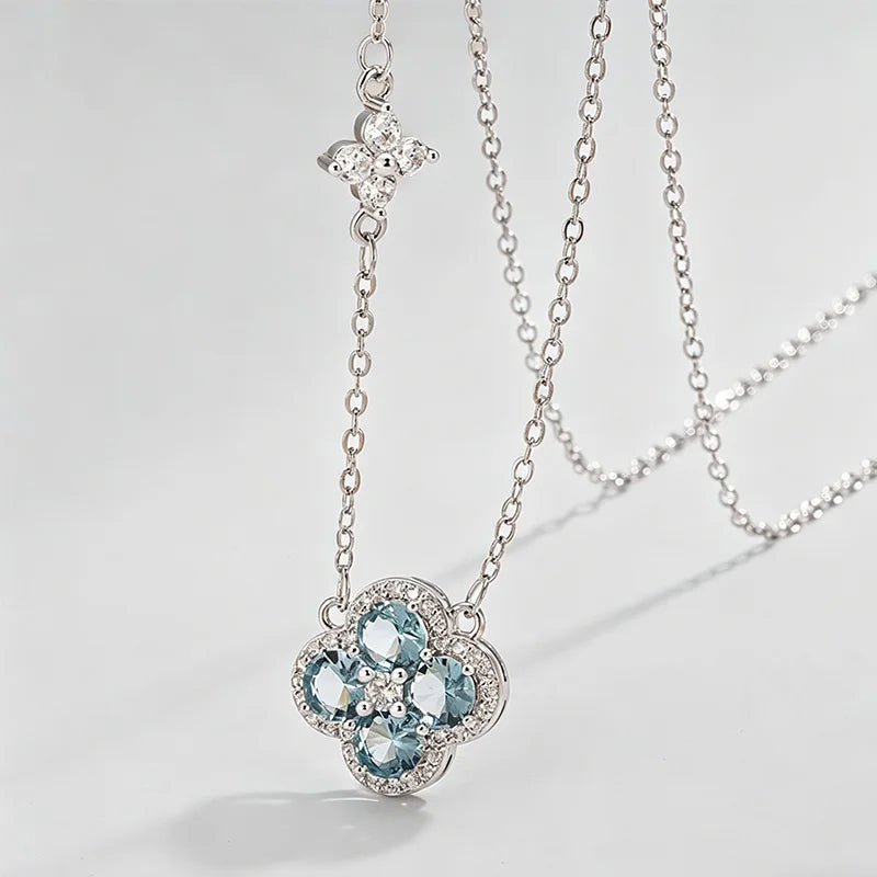 925 Sterling Silver Lucky Four-leaf Clover Pendant Necklace for Women Delicate Choker Chain Wedding Party Engagement Jewelry