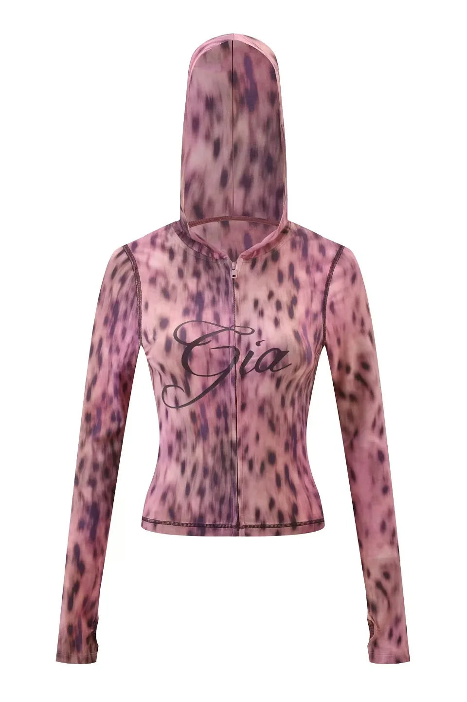 gia slim fit letter printed open thread design hooded zipper short jacket pants set