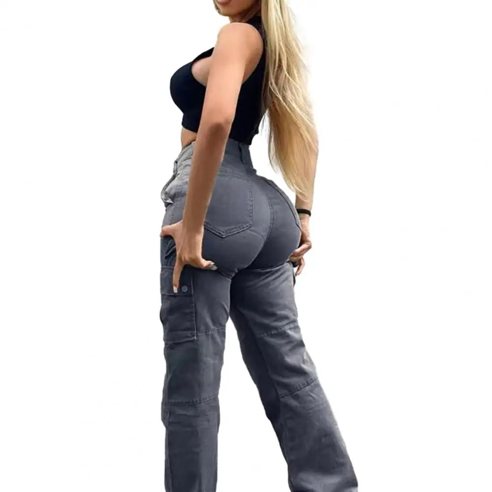 Solid Casual Baggy Cargo Pants For Women 2023 Fashion Vintage Women's High Waist Wide Pants Youthful Female Trousers Streetwear