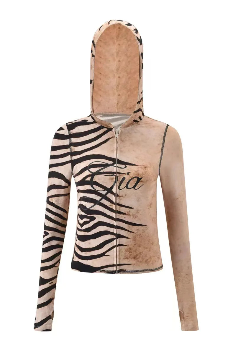 gia slim fit letter printed open thread design hooded zipper short jacket pants set