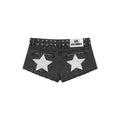 Y2K Low Waist Denim Shorts Women European American Casual Contrasting Loose Fashionable Back Sequin Star Print Hot Pants