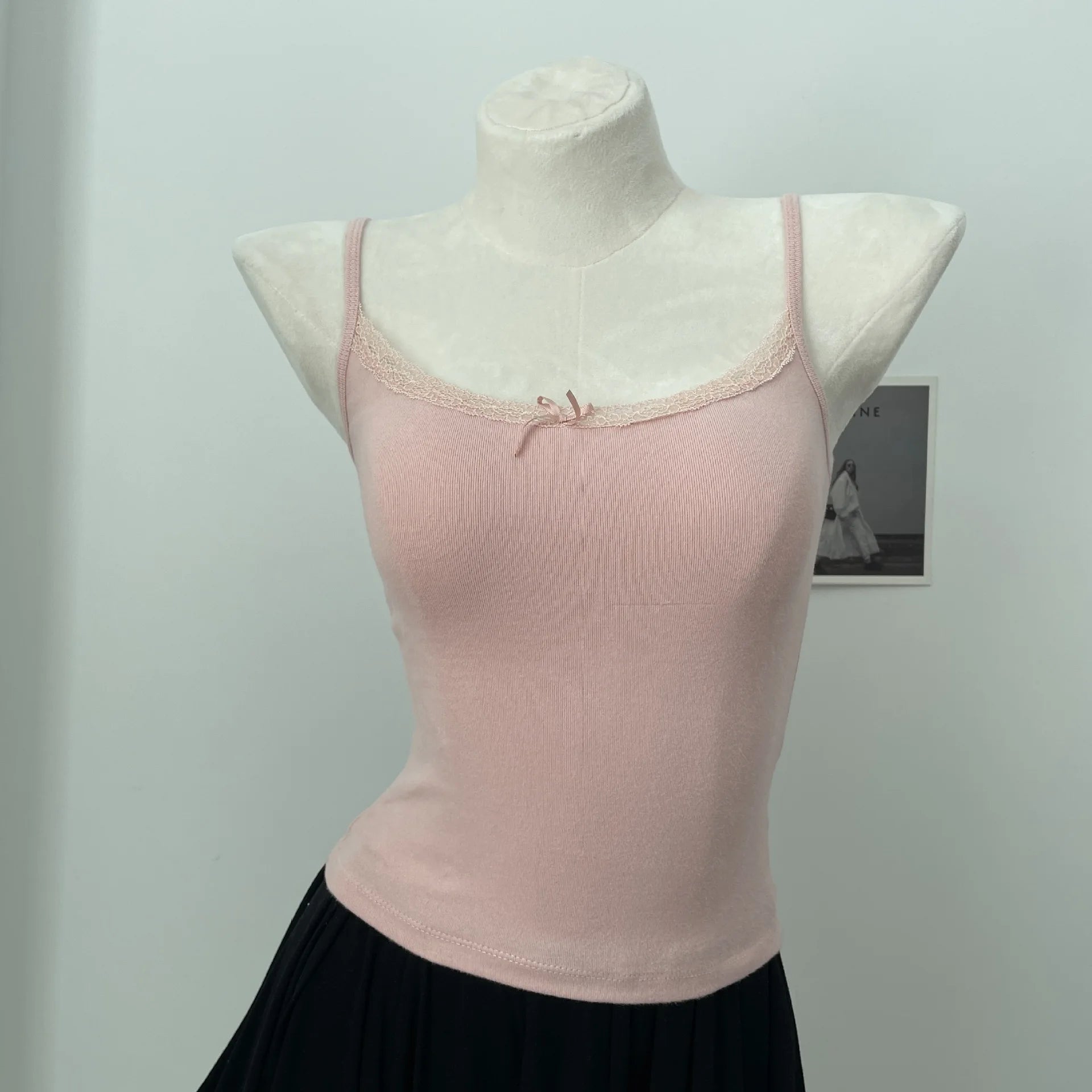 Floral Print Lace Trim Camis Women Summer New Bow Slim Sleeveless Crop Tops Vest Sweet Cute Sexy Preppy Style Tank Top Y2k Chic