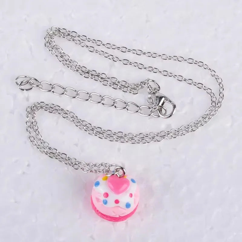 Fashion Kawaii Food Snack Dessert Heart Cake Pendant Necklace For Women Girl Link Chain Necklace Jewelry Jewellery Boutique