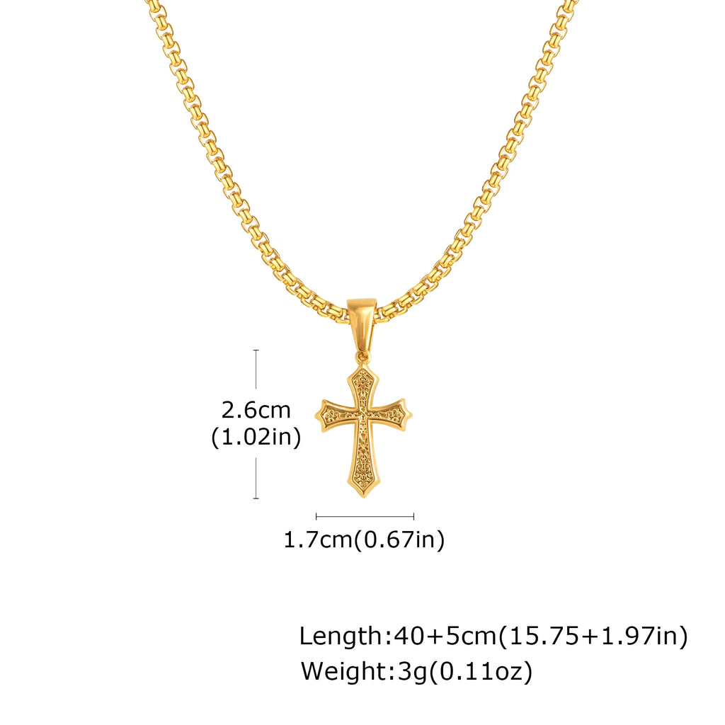 Hip Hop Cross Necklace for Men Women,50/55/60cm Stainless Steel Chic Cross Pendant,Christian Classic Jewelry Gifts