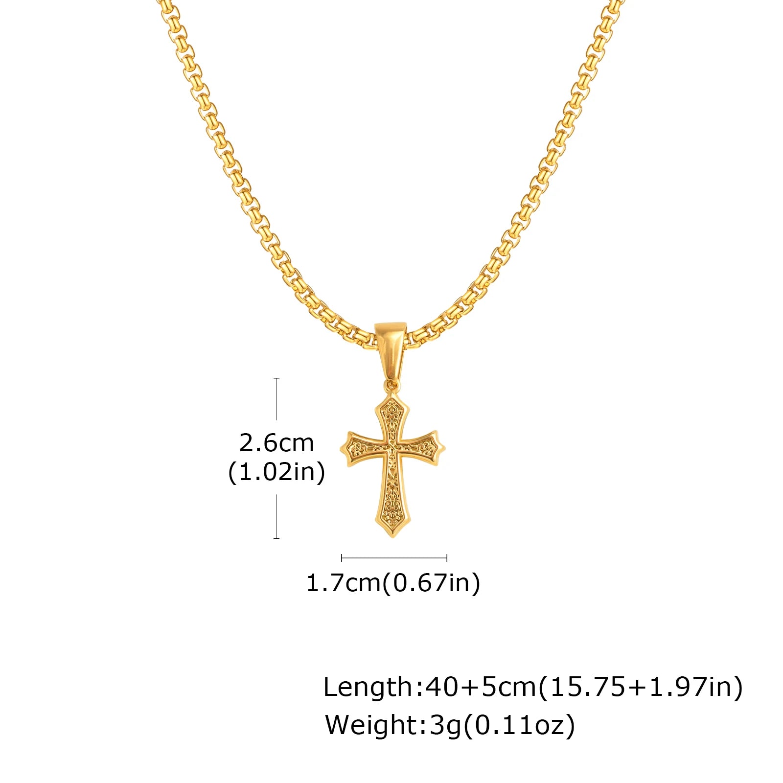 Hip Hop Cross Necklace for Men Women,50/55/60cm Stainless Steel Chic Cross Pendant,Christian Classic Jewelry Gifts
