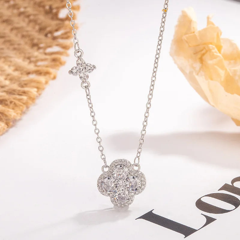 925 Sterling Silver Lucky Four-leaf Clover Pendant Necklace For Women Choker Chain Wedding Engagement Party Jewelry Gift