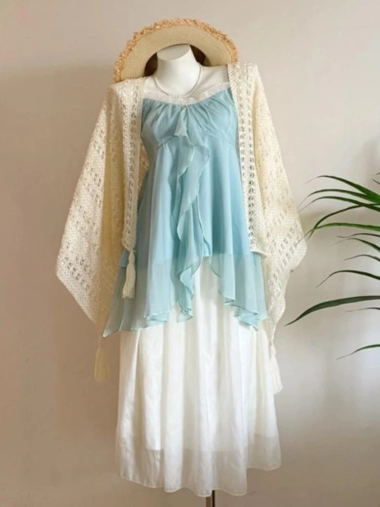 Beach Style Y2k 2 Piece Sets Women Casual Y2k Crop Top + Mini Skirts Corset Vest Korean Fashion Sexy Vintage Suits Chic Outwear