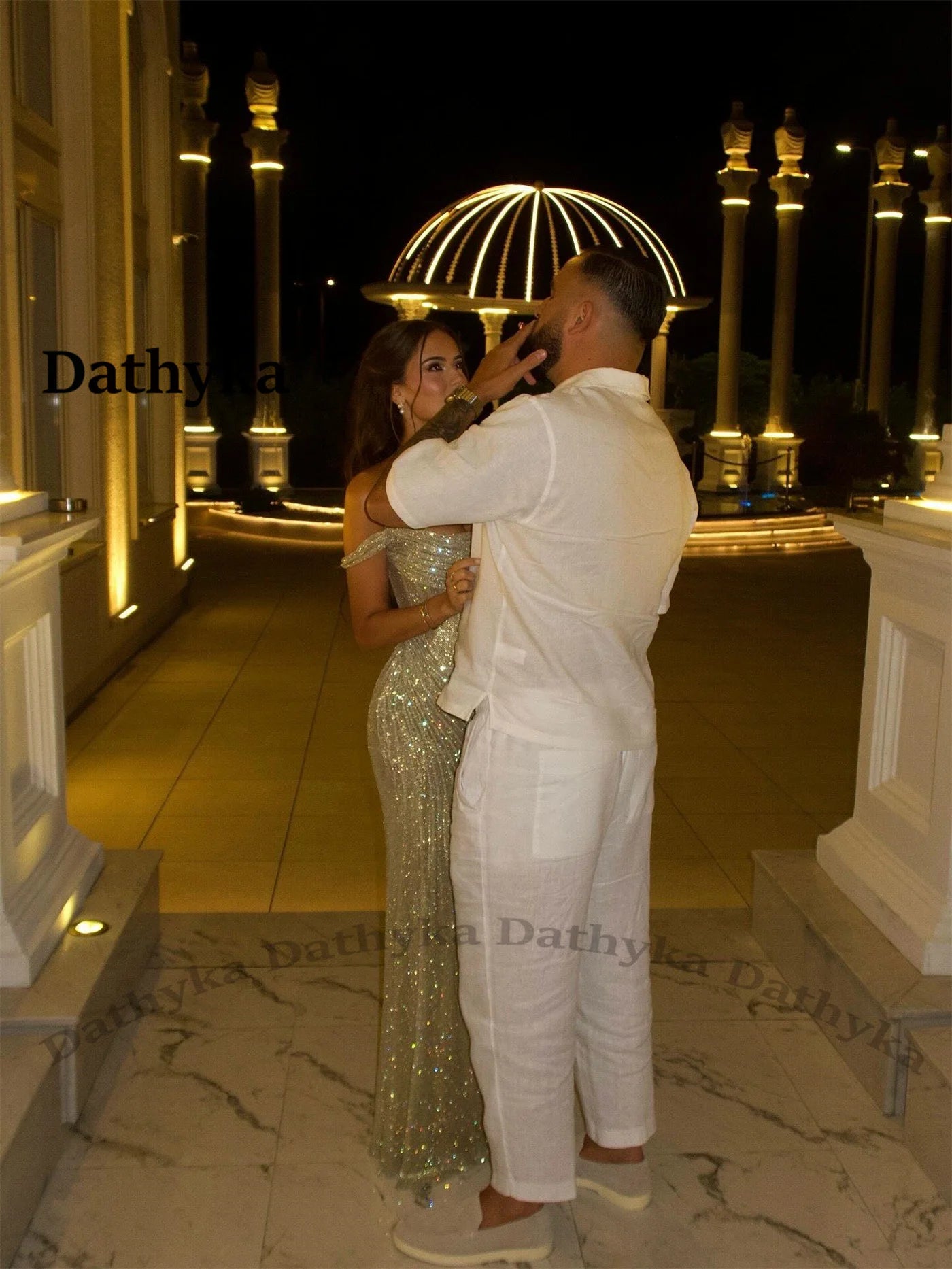 Dathyka Bling Trumpet Prom Dresses for Women Pleated Sequins Corset Evening Gowns Vestidos De Noche Party Plus Customized