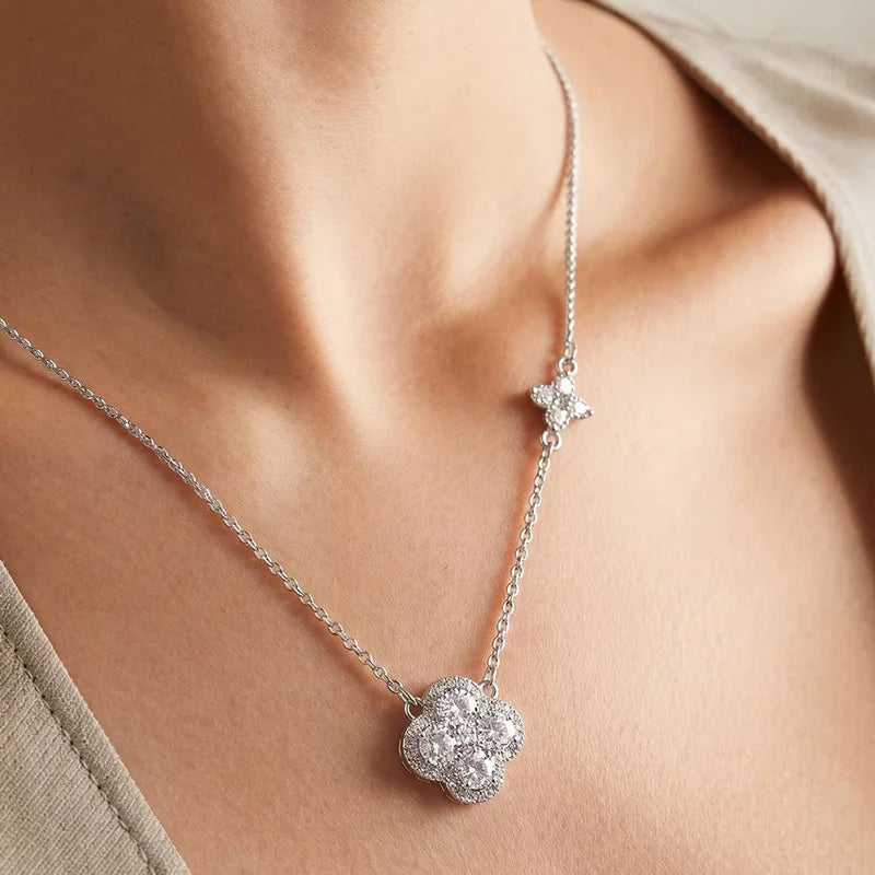925 Sterling Silver Lucky Four-leaf Clover Pendant Necklace for Women Delicate Choker Chain Wedding Party Engagement Jewelry
