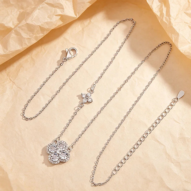 925 Sterling Silver Lucky Four-leaf Clover Pendant Necklace for Women Delicate Choker Chain Wedding Party Engagement Jewelry