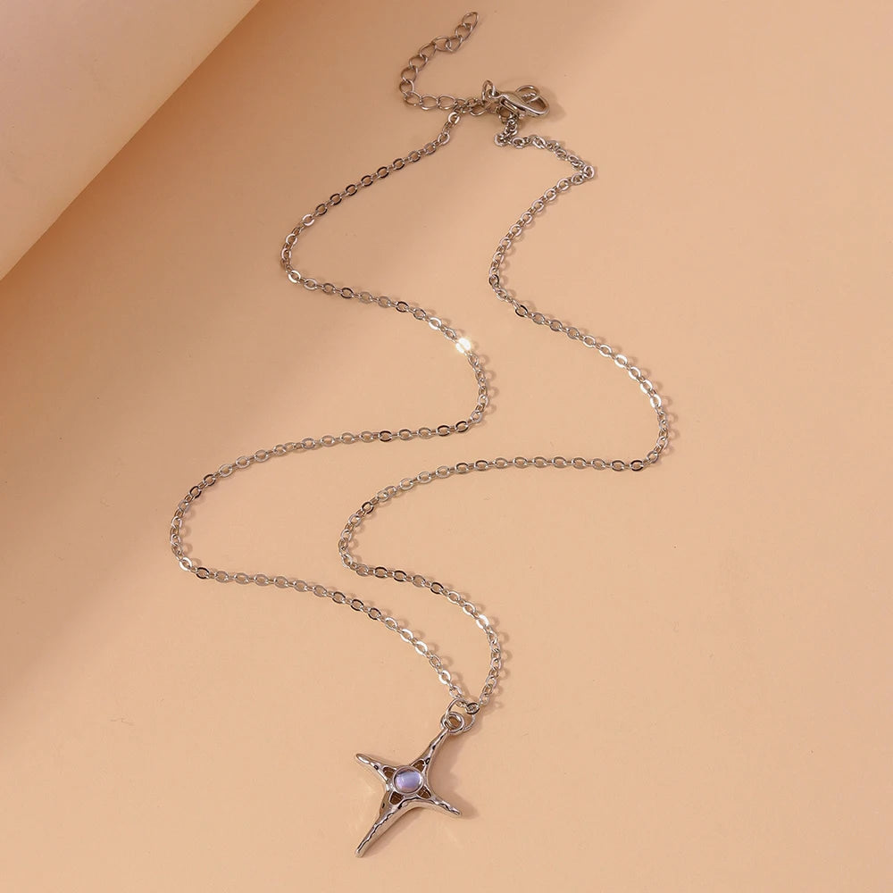 Sparking Silver Color Y2K Crystal Sun Moon Necklaces for Women Star Pendants Necklace Chain Girls Jewelry Gifts