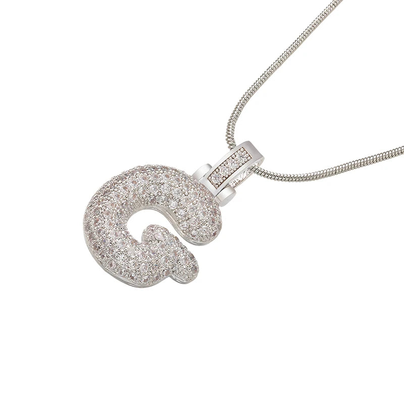 ZHUKOU Silver color Bubble initial letters necklaces 26 letters pendants necklaces for women Brass CZ Jewelry wholesale VL34