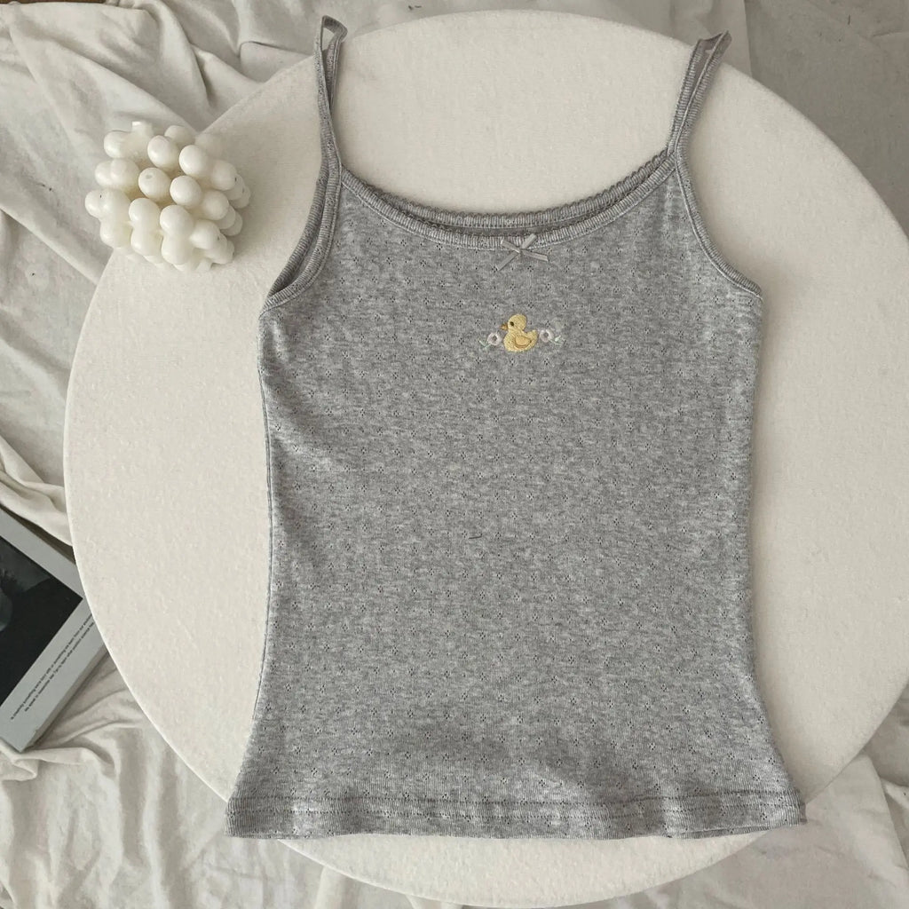 Floral Print Lace Trim Camis Women Summer New Bow Slim Sleeveless Crop Tops Vest Sweet Cute Sexy Preppy Style Tank Top Y2k Chic