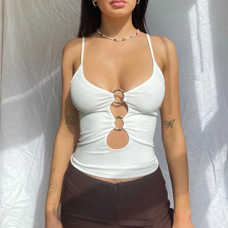 Hawthaw Women Fashion 2024 Summer Party Club Streetwear Vacation Black Tank Tops Camis Wholesale Items For Business T155178A