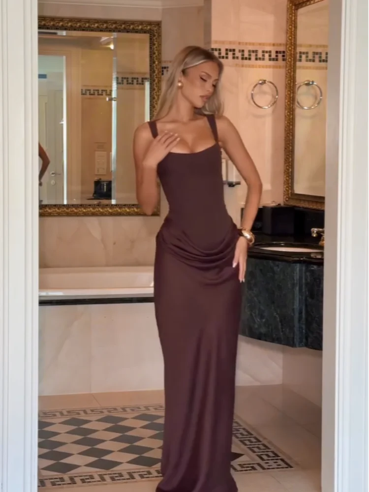 Yellow Strapless Pleated Women Split Maxi Dress Elegant Sleeveless Waist Cinching Slim Fit Dresses 2026 Lady Daily Party Gowns