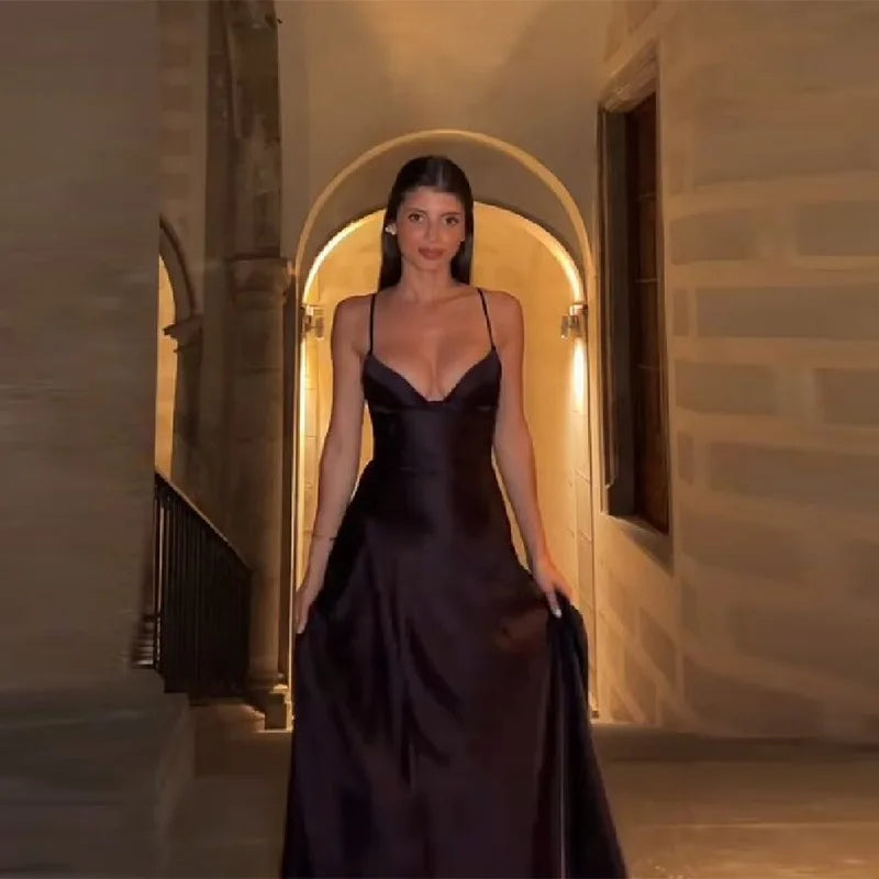 Elegant Corset Evening Gown For Women Spaghetti Strap Deep V Neck Backless Formal Prom Party Cocktail Maxi Dress 2026