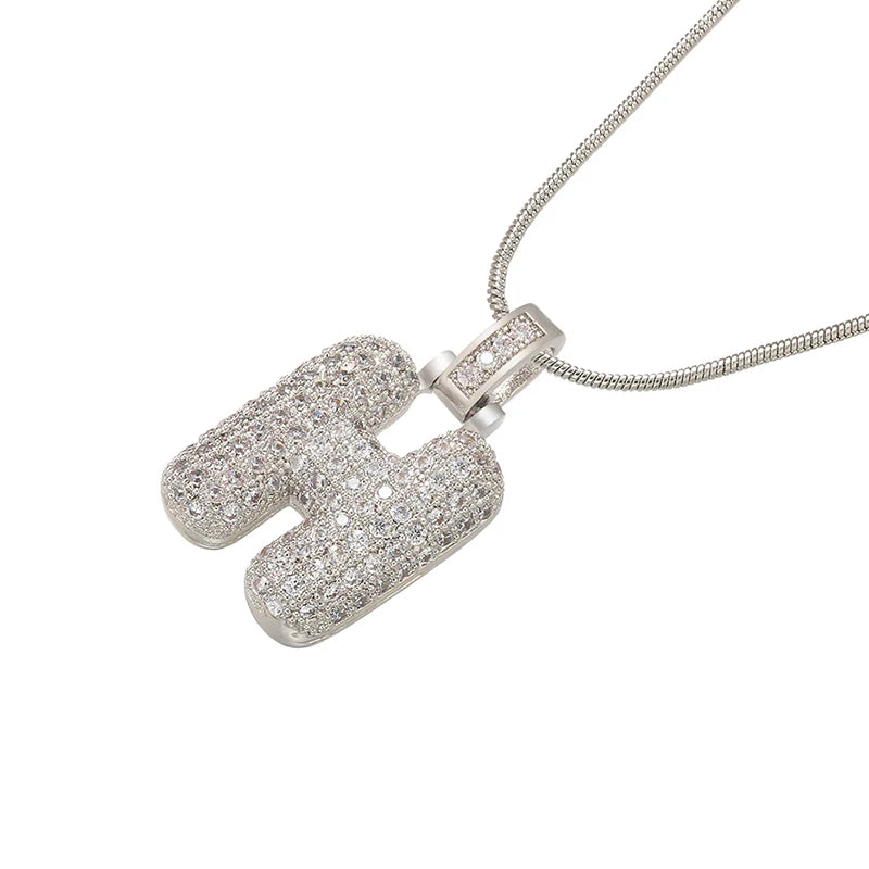 ZHUKOU Silver color Bubble initial letters necklaces 26 letters pendants necklaces for women Brass CZ Jewelry wholesale VL34