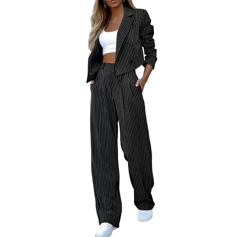 Women's Sets Two 2 Pieces Sale Casual Short Blazer Jackets& High Elastic Waist OL Workwear Wide Leg Pant Suits 14090794