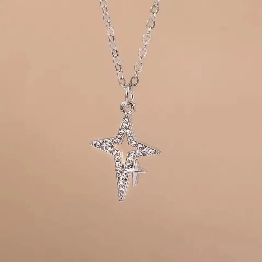 Sparking Silver Color Y2K Crystal Sun Moon Necklaces for Women Star Pendants Necklace Chain Girls Jewelry Gifts