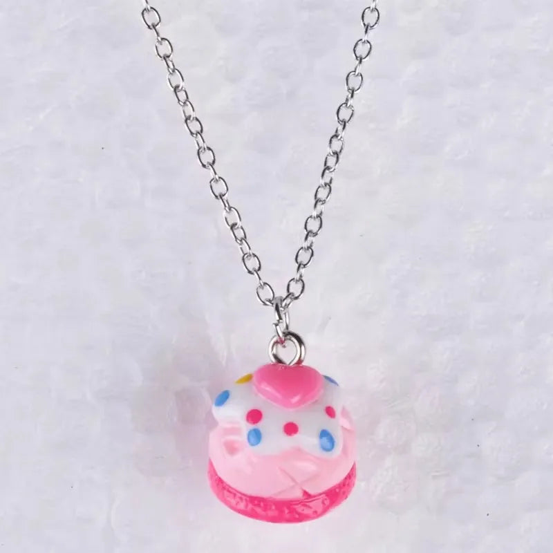 Fashion Kawaii Food Snack Dessert Heart Cake Pendant Necklace For Women Girl Link Chain Necklace Jewelry Jewellery Boutique