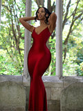 Nibber Red Shiny Spaghetti Strap Maxi Dress Women Solid Sexy Backless Ruched Cleavage Body-shaping Robe Lady Hipster Streetwear