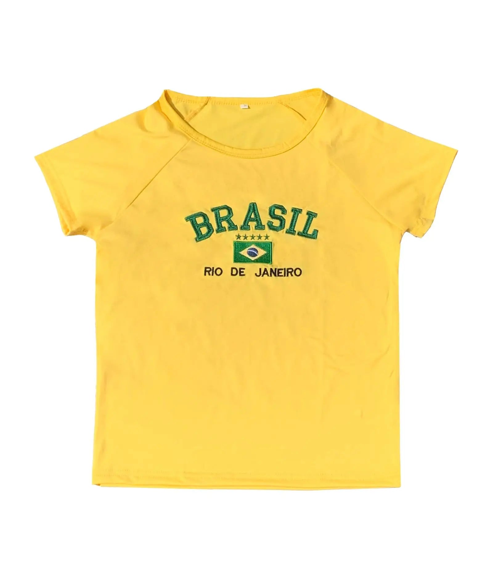 2024 Retro Street Aesthetic Baby T-shirt Women Green Brazil Letters Print Crop Tops Casual Slim Short Sleeve Y2k Clothes E-girls