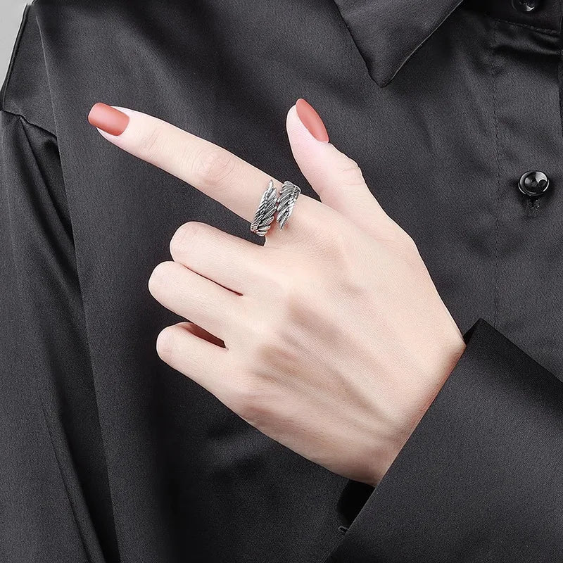 925 Sterling Silver Angel Wing Feather Stackable Open Rings For Women Beautiful Luxury Jewelry Accessories Prevent Allergy