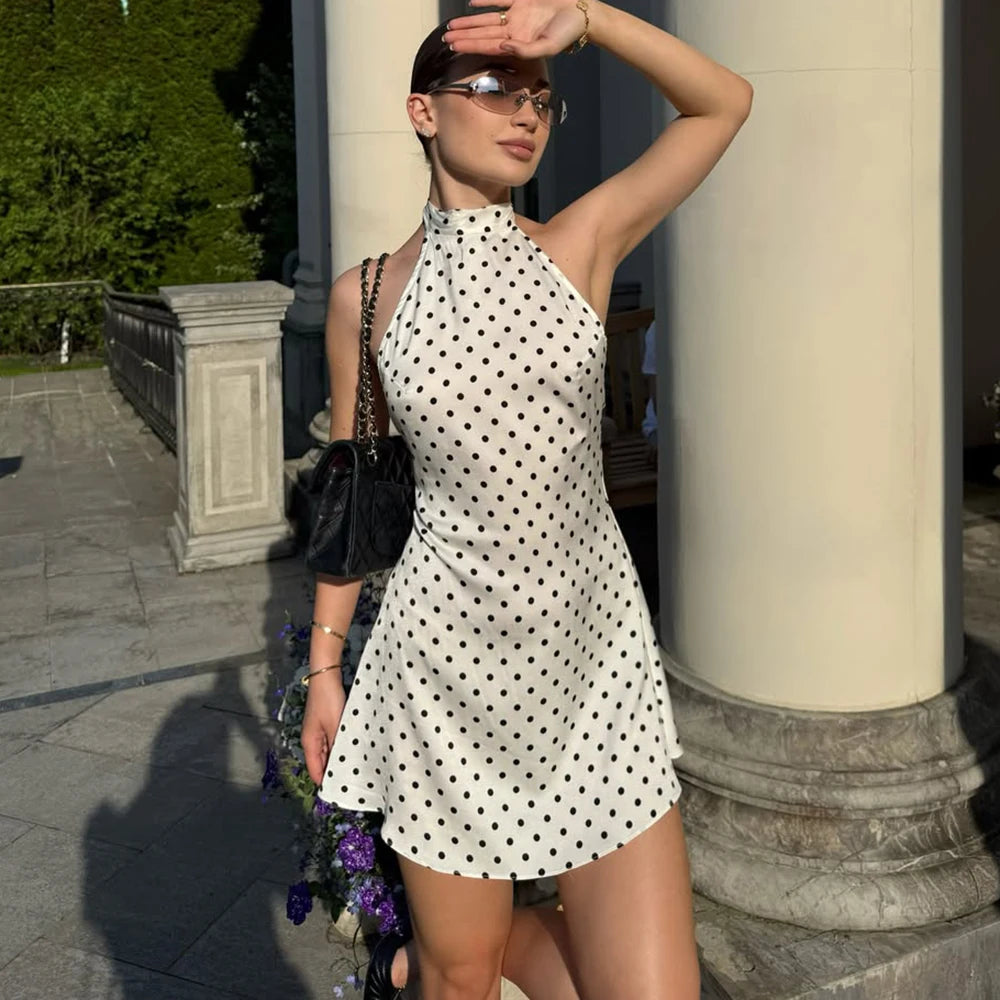 Tuularose Fashion Polka Dot Dress Vintage High Waist Sleeveless Backless Neck Lace-up Dress Sexy Party Luxury Women Dresses Y2k