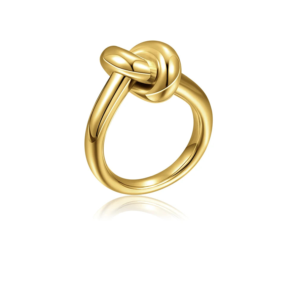 Luxury Colorful CZ Knot Stainless Steel Ring for Women Gold Plated Statement Fashion Jewelry Wedding Party Gift Daily Wear Trend