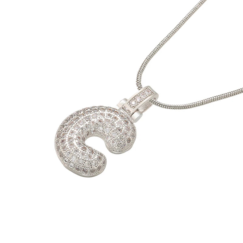 ZHUKOU Silver color Bubble initial letters necklaces 26 letters pendants necklaces for women Brass CZ Jewelry wholesale VL34
